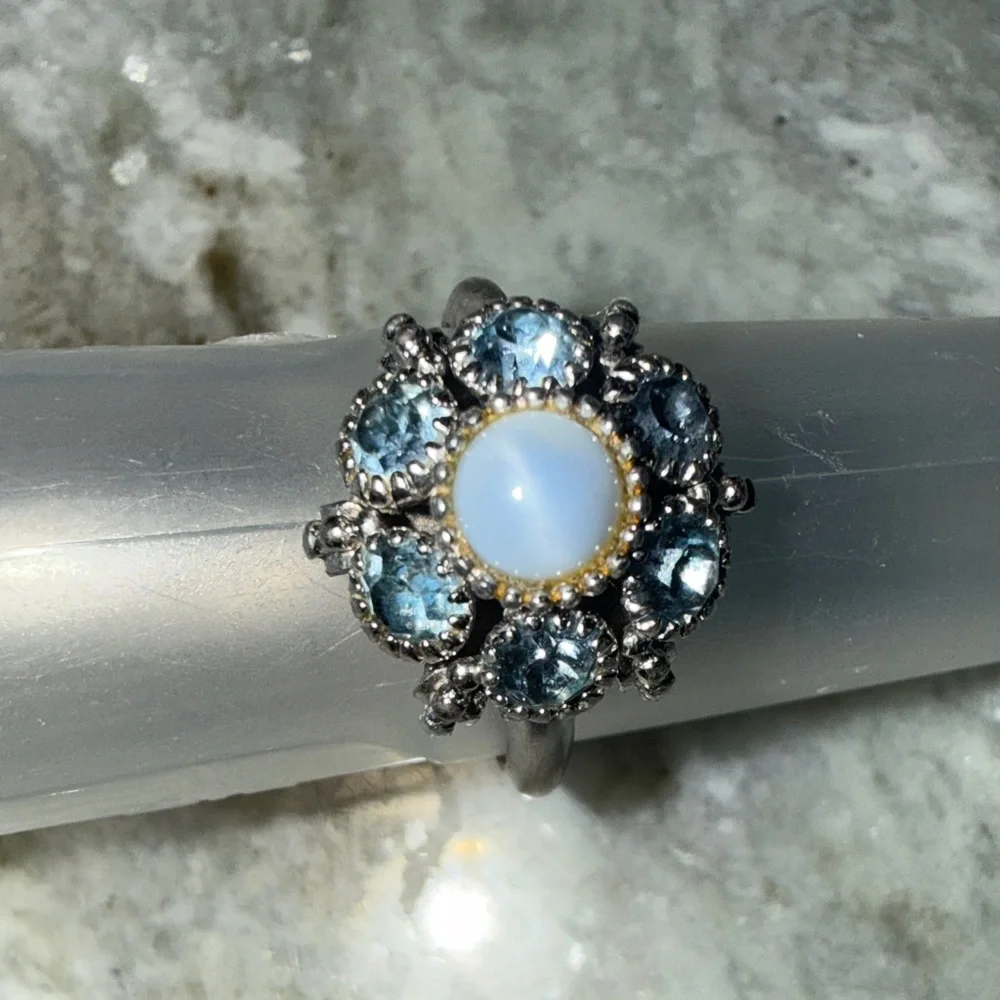 Avon Silver Ring with Blue and White Stones - Picture 3 of 3